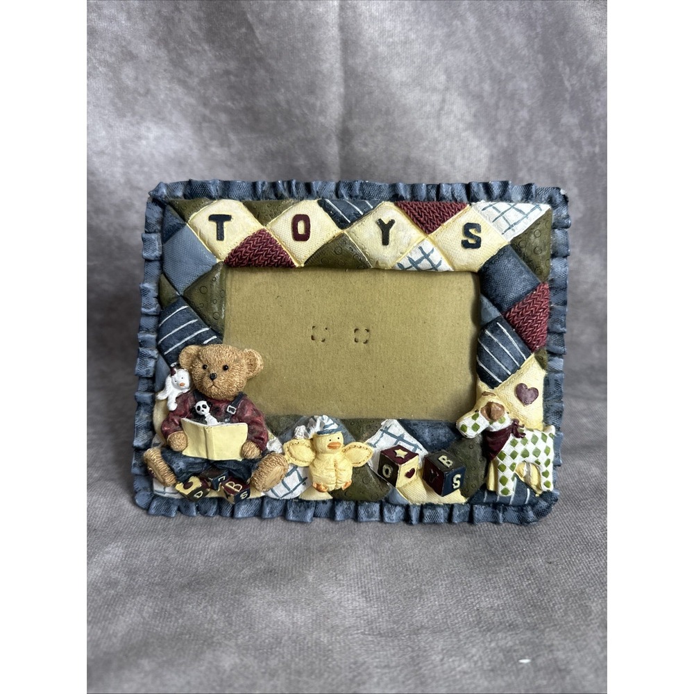Daisy Kingdom Blue Jean Teddy Bear Nursery‎ Picture Frame Toys Quilted 2.5 x 4.5